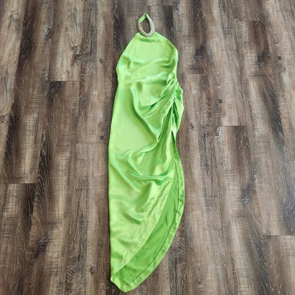 Retrofete Maria Dress in Lime Punch Green Rhinestone Neckline Open Back Small - Picture 2 of 12